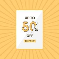 Up to 50 percent off sales offer Promotional sales banner up to 50 discount offer vector