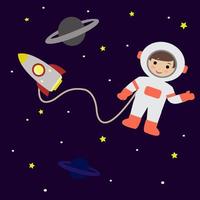 astronauta en vector de ilustración de dibujos animados de espacio