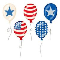 Flying Glossy USA flag pattern Balloons with 4th of July United Stated independence day American national day concept vector illustration