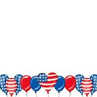 4th of July USA independence day celebration background with balloons flag and confetti Festive border flat lay Vector illustration