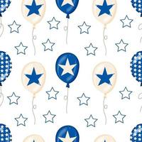 Seamless Pattern Blue Balloons with stars for Independence Day American Patriotic Fabric Transparent Background vector