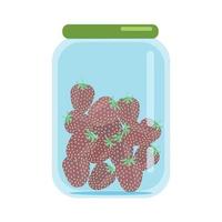 frasco de vidrio cerrado con una tapa llena de fresas secas espacios en blanco de frutos secos ilustración vectorial en estilo plano aislar dibujos animados vector