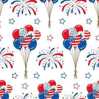 Vector Seamless pattern of fireworks and balloons 4th of july