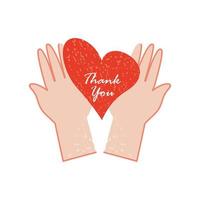 hands with thanks you lettering in heart vector