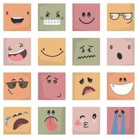 colorful abstract Emoticons set comic Faces with various Emotions  Different colorful characters Cartoon style Flat design  Emoji faces emoticon smile digital smiley expression emotion feelings chat messenger cartoon emotes vector