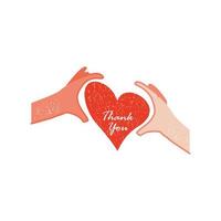 hands with heart and thanks you hand drawn text vector