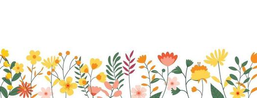 Flowers and leaves horizontal background Floral spring backdrop with copy space for text vector