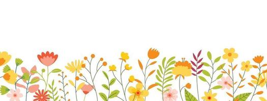 Flowers and leaves horizontal background Floral spring backdrop with copy space for text vector