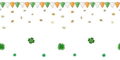 Vector seamless pattern for St Patricks Day Ireland triangular flags and falling gold coins