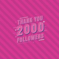 gracias 2000 seguidores tarjeta de felicitación de celebración para 2k seguidores sociales vector