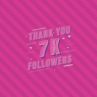 gracias 7k seguidores tarjeta de felicitación de celebración para 7000 seguidores sociales vector