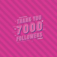 gracias 7000 seguidores tarjeta de felicitación de celebración para 7k seguidores sociales vector