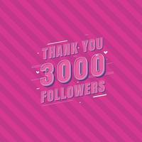 gracias 3000 seguidores tarjeta de felicitación de celebración para 3k seguidores sociales vector