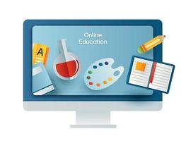 Aprendizaje de educación en línea sobre aprendizaje informático en casa con concepto de distanciamiento social vector