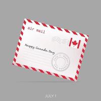 Sobre con sello postal con bandera de Canadá vector