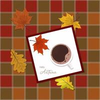 Coffee and autumn leaves on a beautiful tablecloth vector