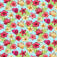 Tropical pattern with exotic flowers in cartoon style vector