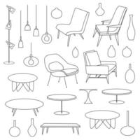 muebles modernos e iluminación sellos digitales de contorno negro vector