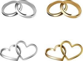set of interlocking gold and silver wedding rings vector