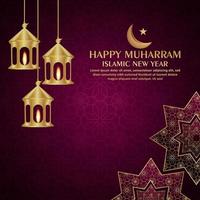 vector creativo linterna dorada para feliz muharram el festival islámico con fondo de patrón