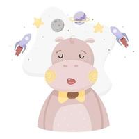 A cute hippopotamus dreams about space vector