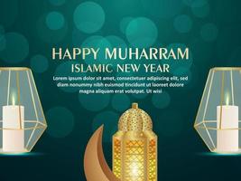 Realistic vector illustration of happy muharram islamic new year celebration background