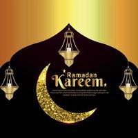 Ramadan kareem islamic festival celebration greeting card with creative lantern vector