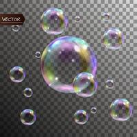 Realistic soap bubbles with rainbow reflection set isolated vector illustration