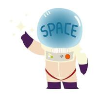 lindo astronauta con texto espacial en dibujos animados de casco vector