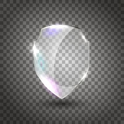 Transparent Shield Safety Glass Badge Icon Privacy Guard Banner Protection Shield Concept Decoration Secure Element Defense Sign Conservation Symbol Vector illustration
