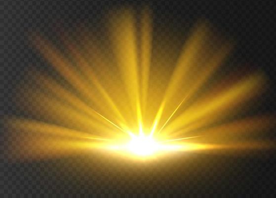 Abstract golden bright light Gold shine burst isolated on transparent background Bright and shine golden light star Vector illustration