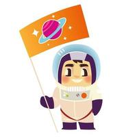 cute astronaut in suit with flag explore cartoon space vector