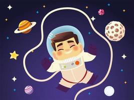 cute astronaut in space with planets galaxy cartoon vector