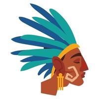 Perfil de guerrero azteca en tocado de plumas vector