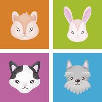 pet set icons cat dog rabbit hamster color background vector