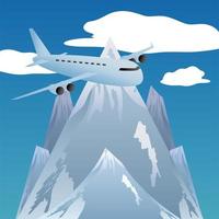 travel airplane flying high peaks mountains vacations tourism vector