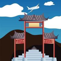 travel asian country plane gates landmark vacations tourism vector
