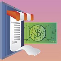 online shopping computer digital money and voucher vector