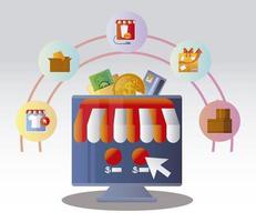 pedido de compras en línea haciendo clic en el botón de comercio electrónico vector