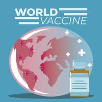 world vaccine medicine vial protection against covid 19 vector