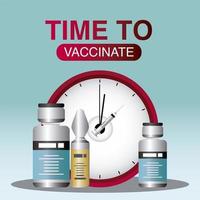 vacuna mundial covid 19 coronavirus tiempo vacuna vial tratamiento médico vector