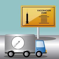 world vaccine covid 19 coronavirus truck and vaccination zone vector