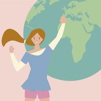 campaña mundial del día de la mujer joven levantada mano en estilo de dibujos animados vector