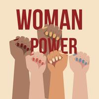 womens day diverse hands up girl power greeting card vector