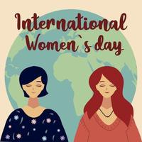womens day portrait female characters and world in cartoon style vector