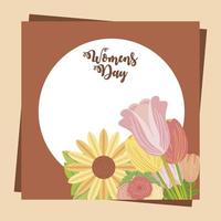 womens day hand drawn lettering flowers card in cartoon style vector