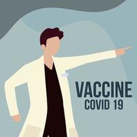 vacuna covid 19 personaje masculino médico profesional vector