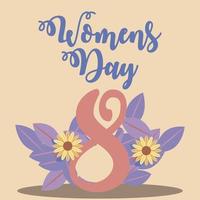 día de la mujer 8 de marzo flores y decoración en estilo de dibujos animados vector