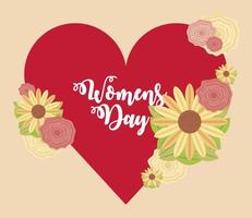 womens day flowers heart love in cartoon style vector