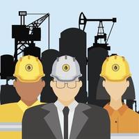 fracking oil tower rig manager and workers characters vector